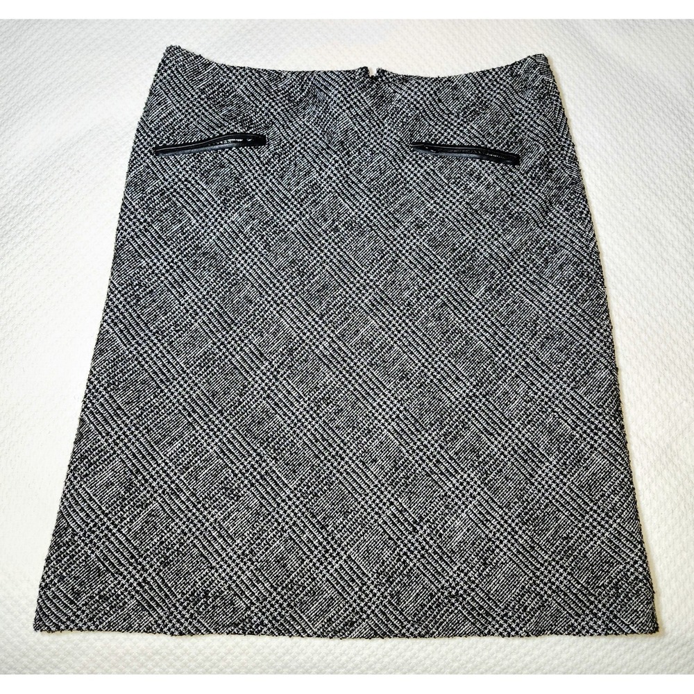 Talbots Skirt, Women's 14P White Black, Back Zip, Straight Pencil, Zip Pockets